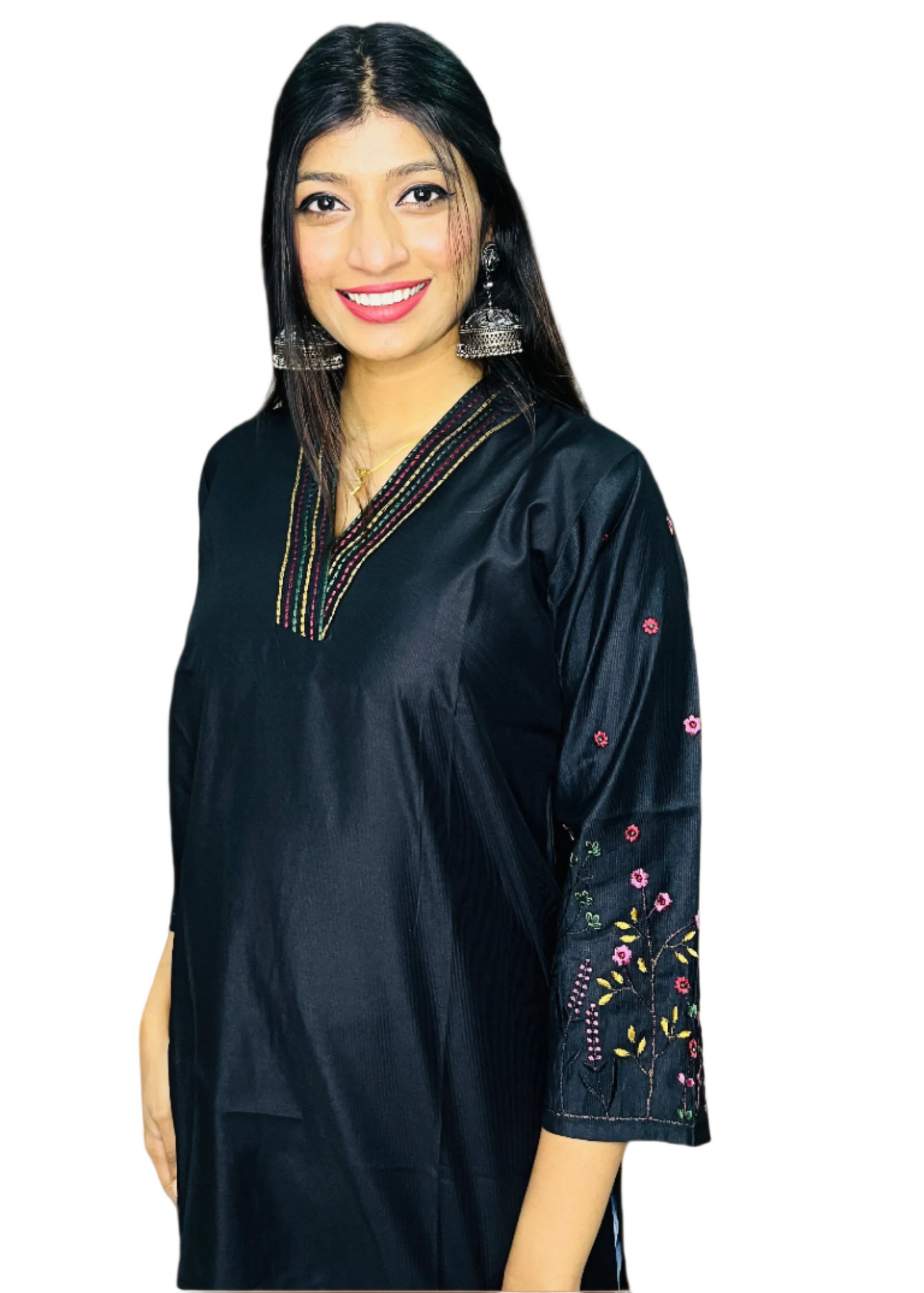 Minimal Black Embroidery Short Kurti