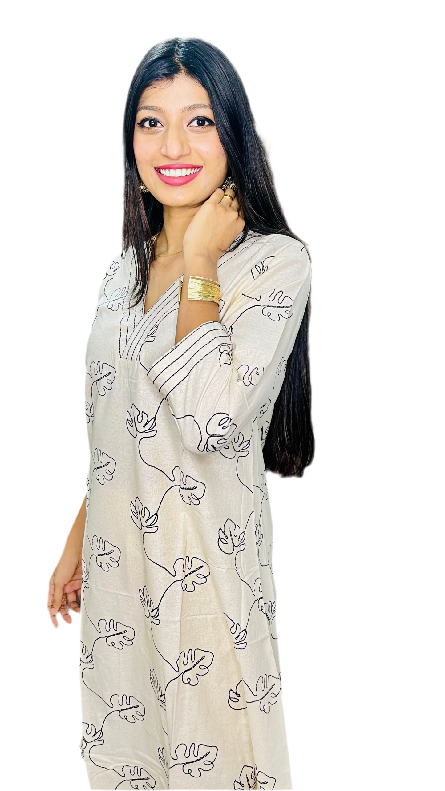 Cream Embroidery Anarkali Kurti Set