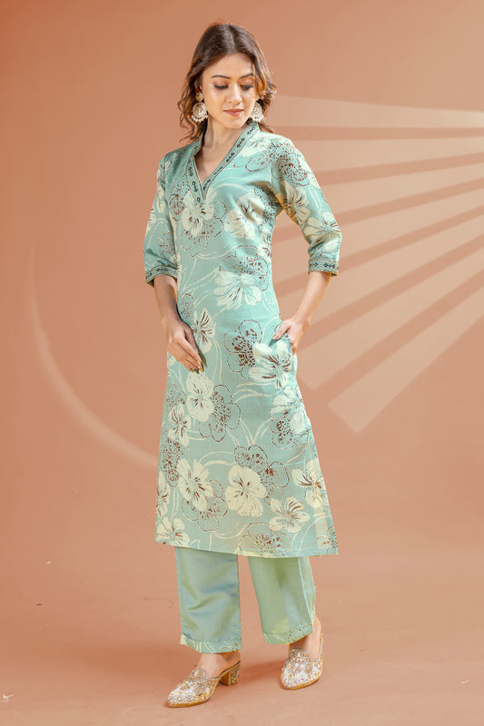 Icy Sage Kurti Pant Set