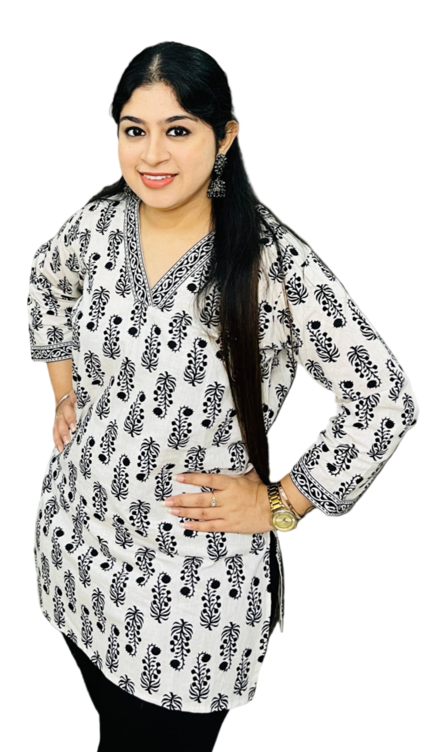 Monochrome Bloom Short Kurti