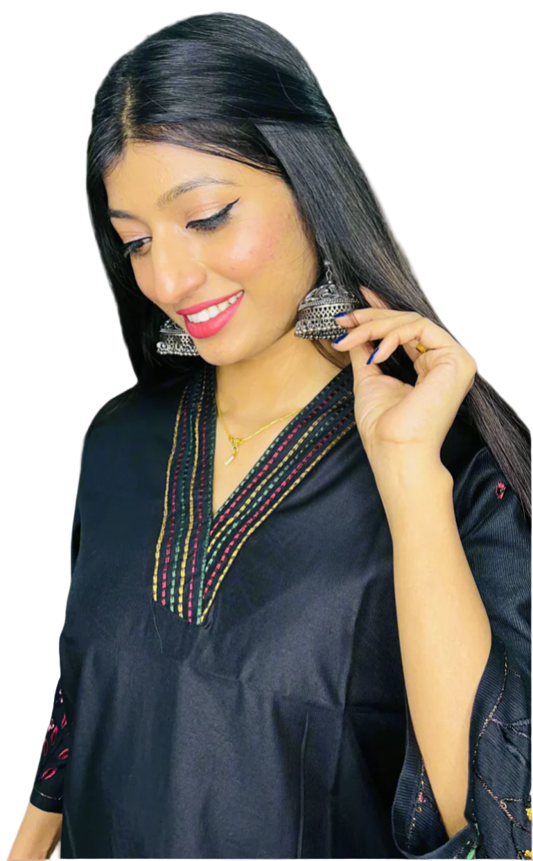 Minimal Black Embroidery Short Kurti