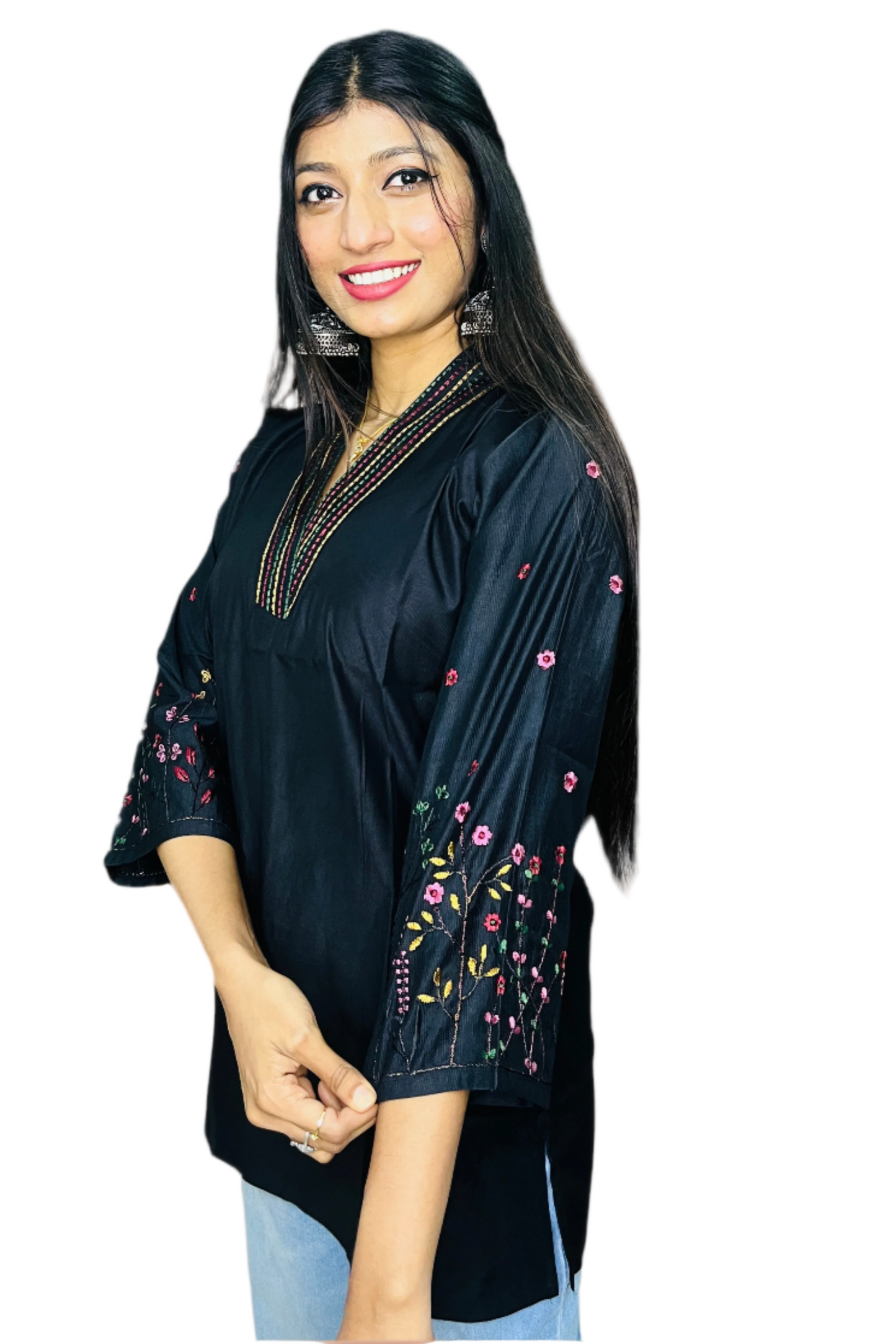 Minimal Black Embroidery Short Kurti