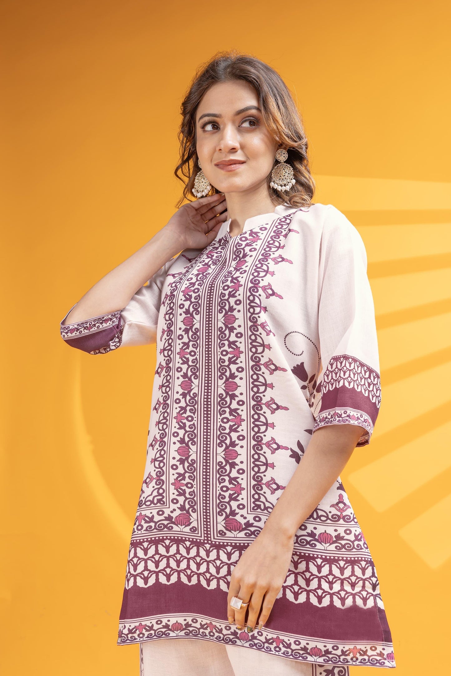 Linen Coord Set (White & Mauve)