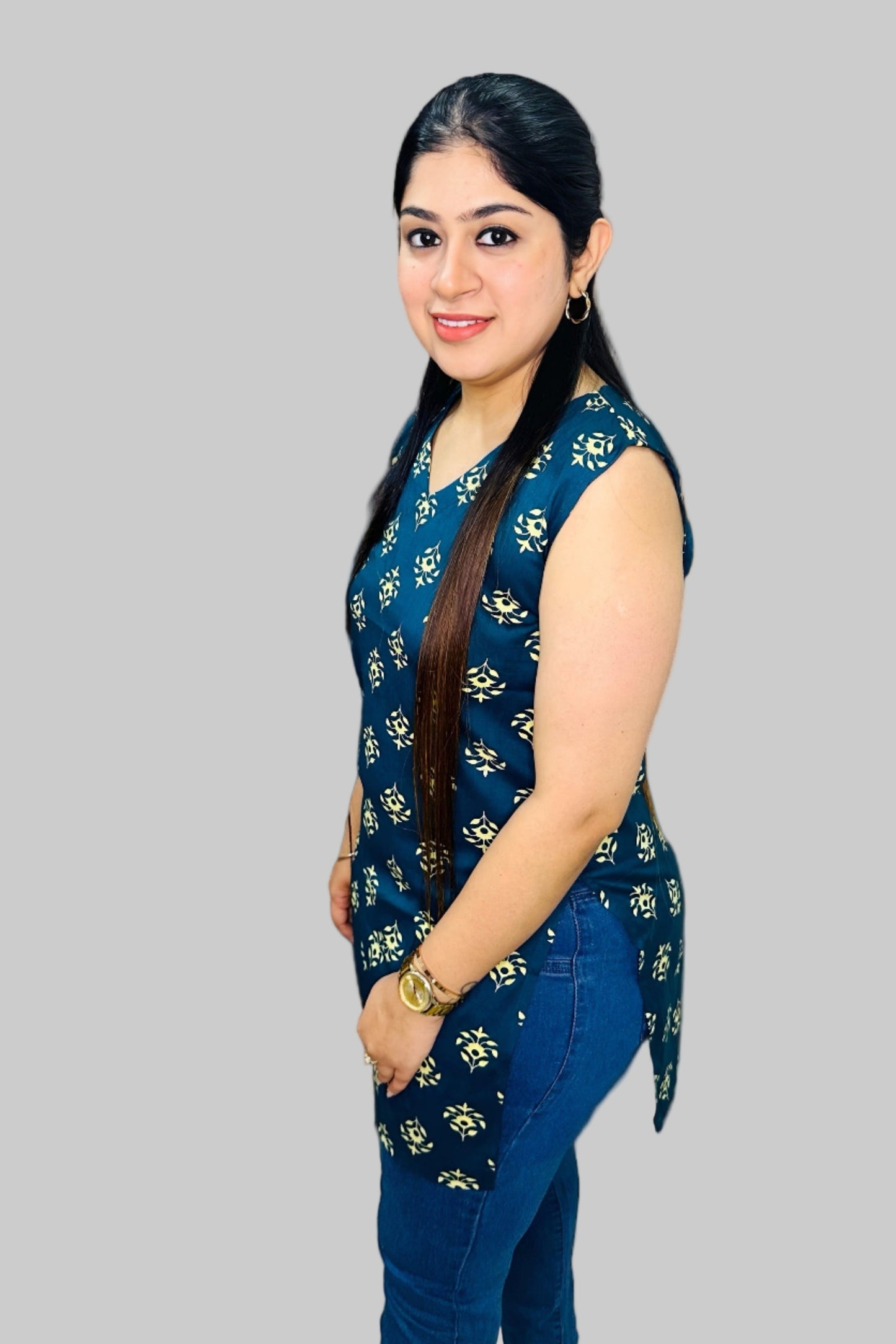Navy Blue Aura Printed Kurti