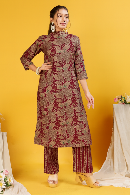 Maroon Majesty Kurti Pant Set
