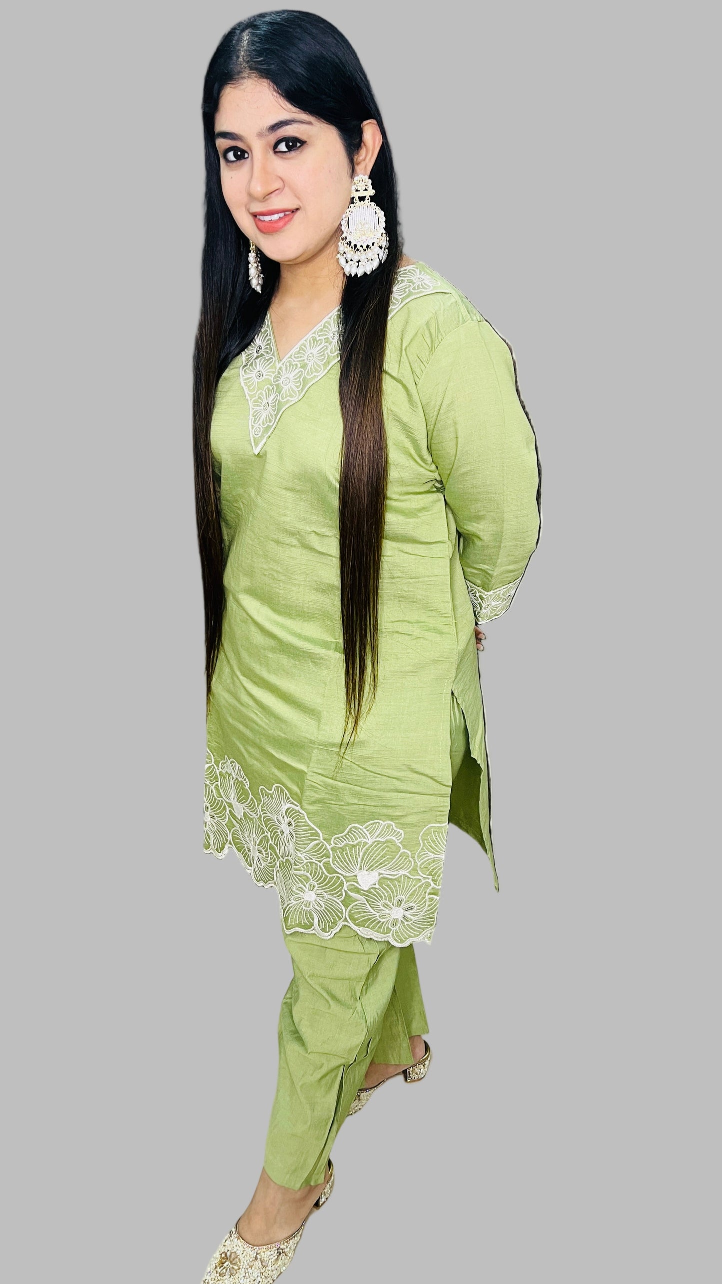 Pastel Green Embroidery Coord Set