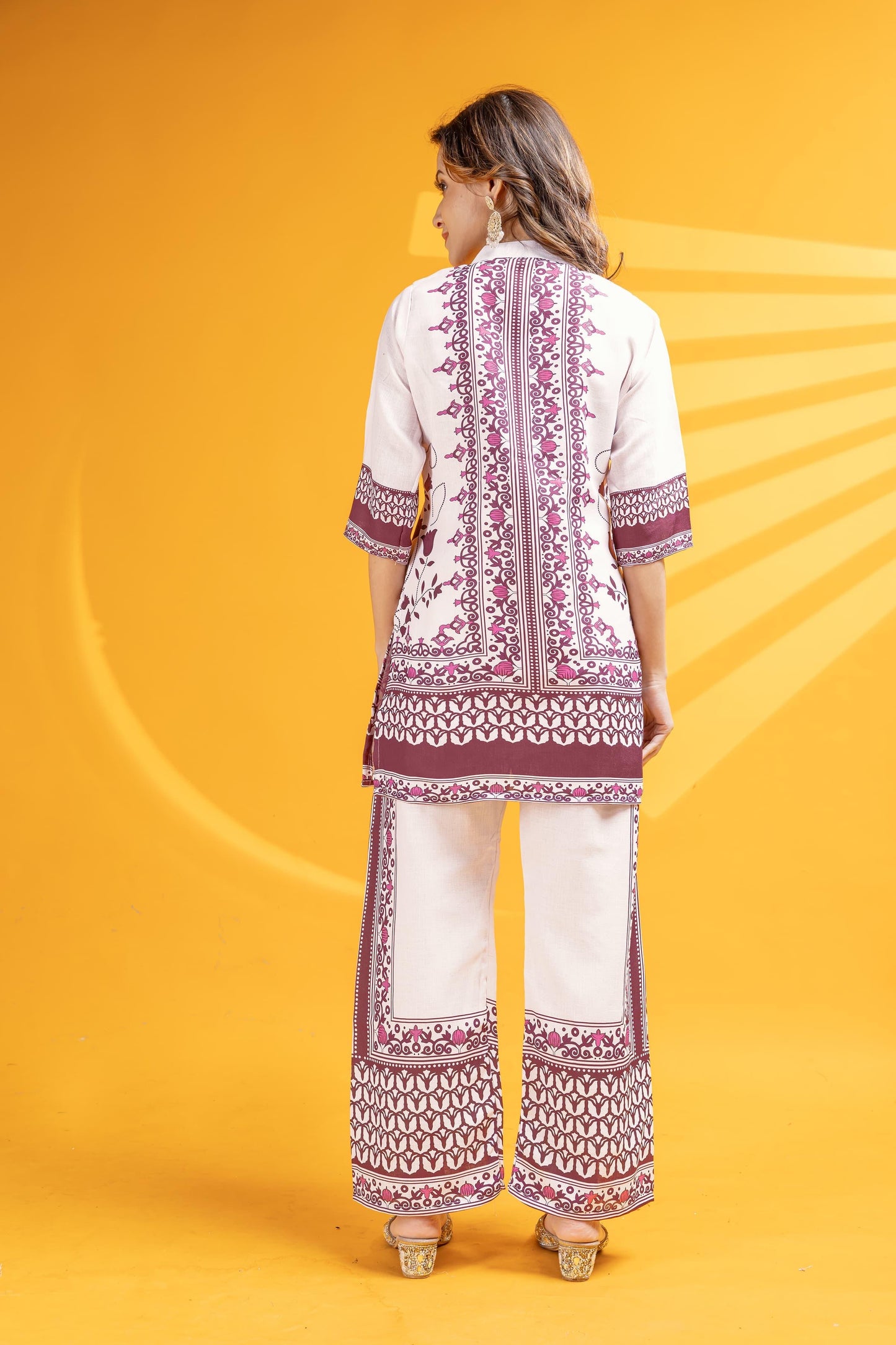 Linen Coord Set (White & Mauve)