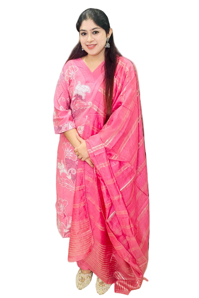 Pink 3 piece suit is an ideal fabric choice for both office wear and casual outings, combining comfort with understated elegance.