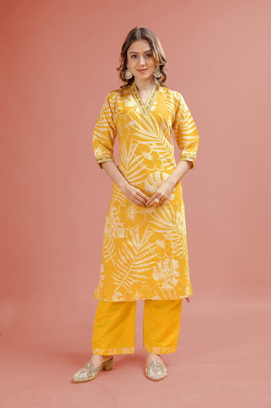 Mustard Radiance Kurti Pant Set