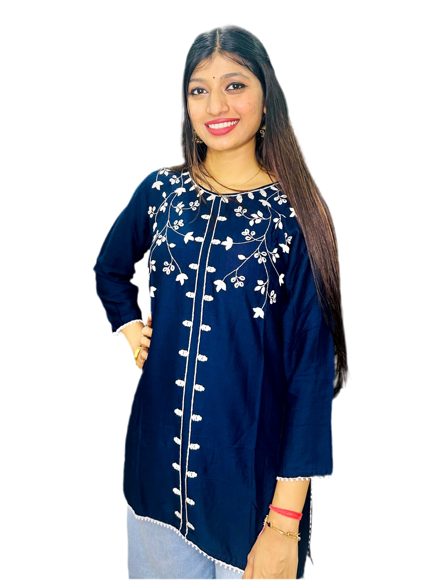 Navy blue Embroidery kurti
