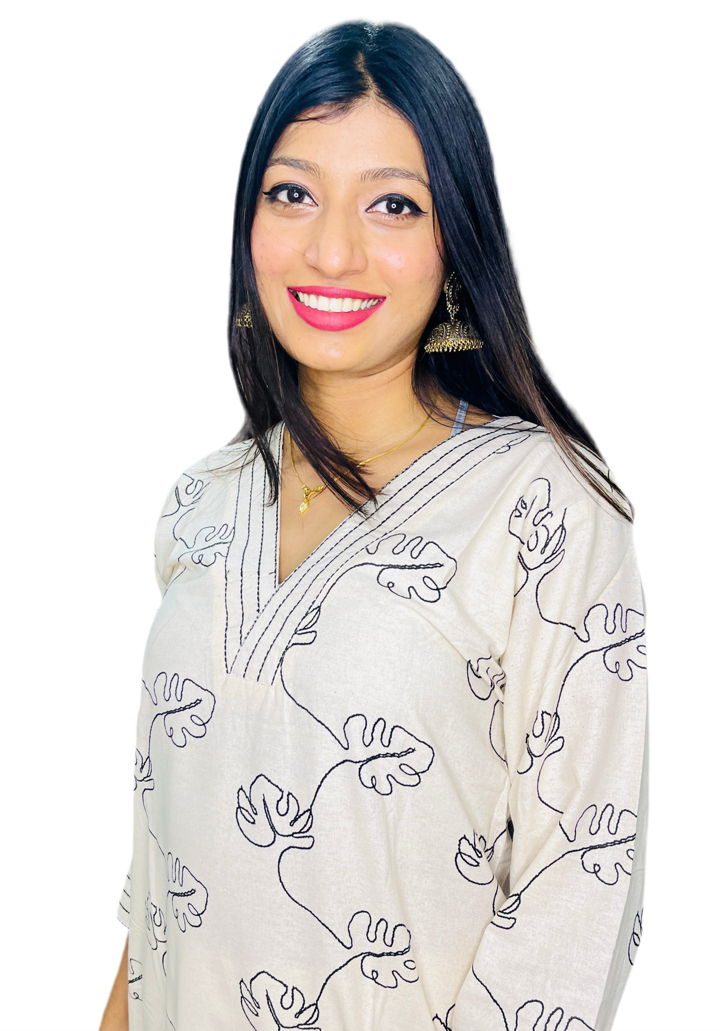 Cream Embroidery Anarkali Kurti Set