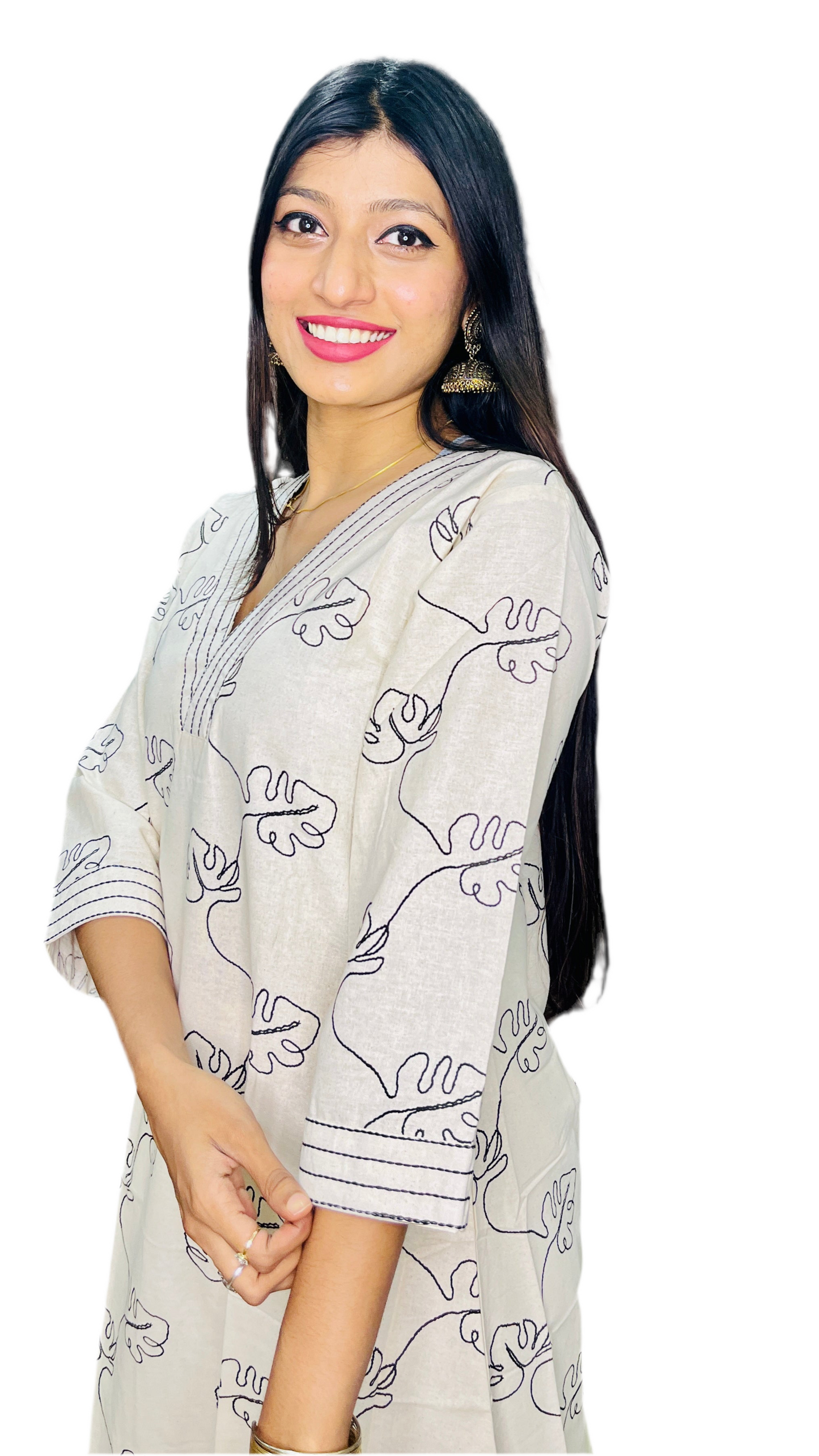 Cream Embroidery Anarkali Kurti Set