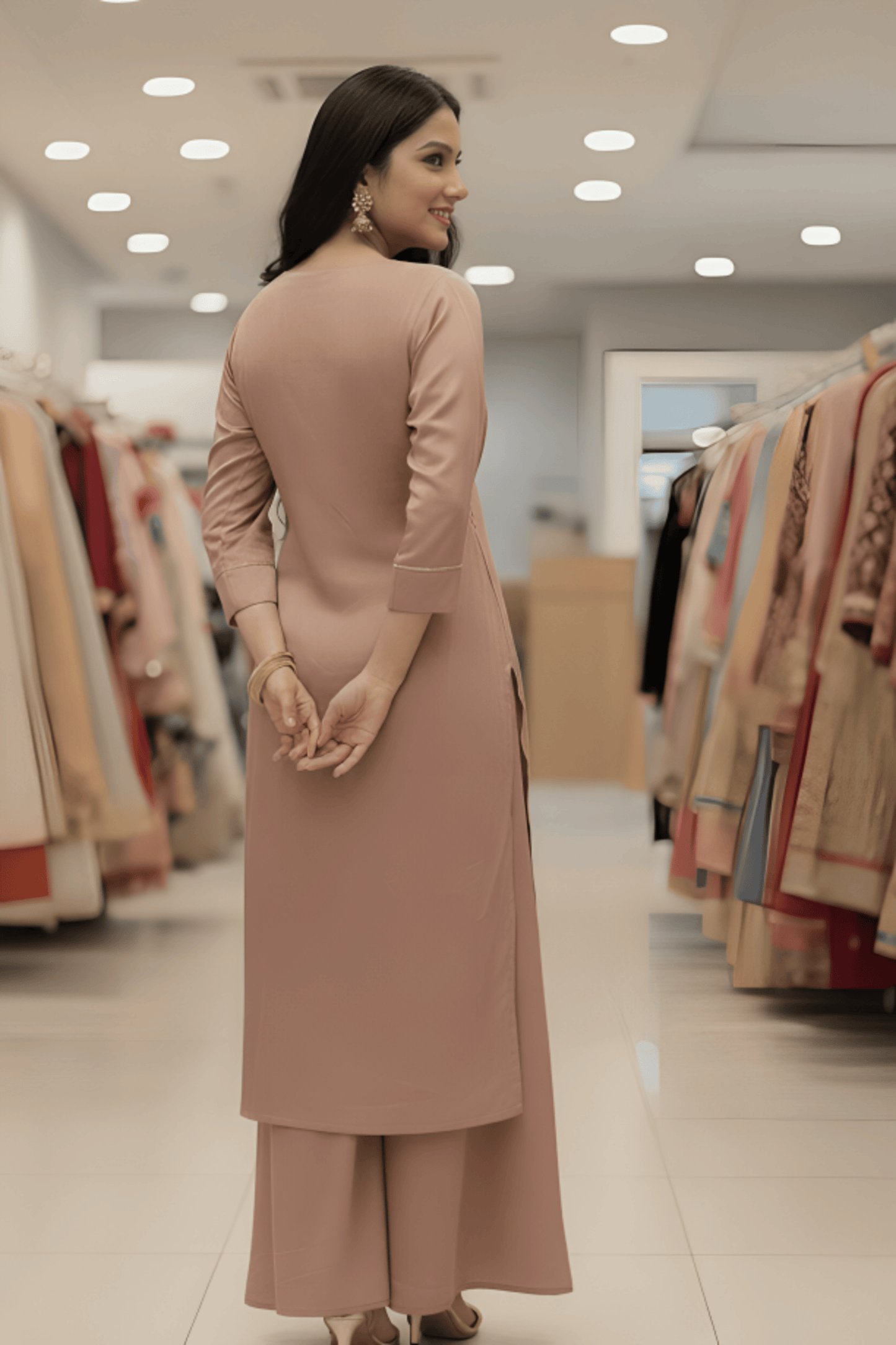 Brown Tissue Embroidered Kurta Palazzo Set