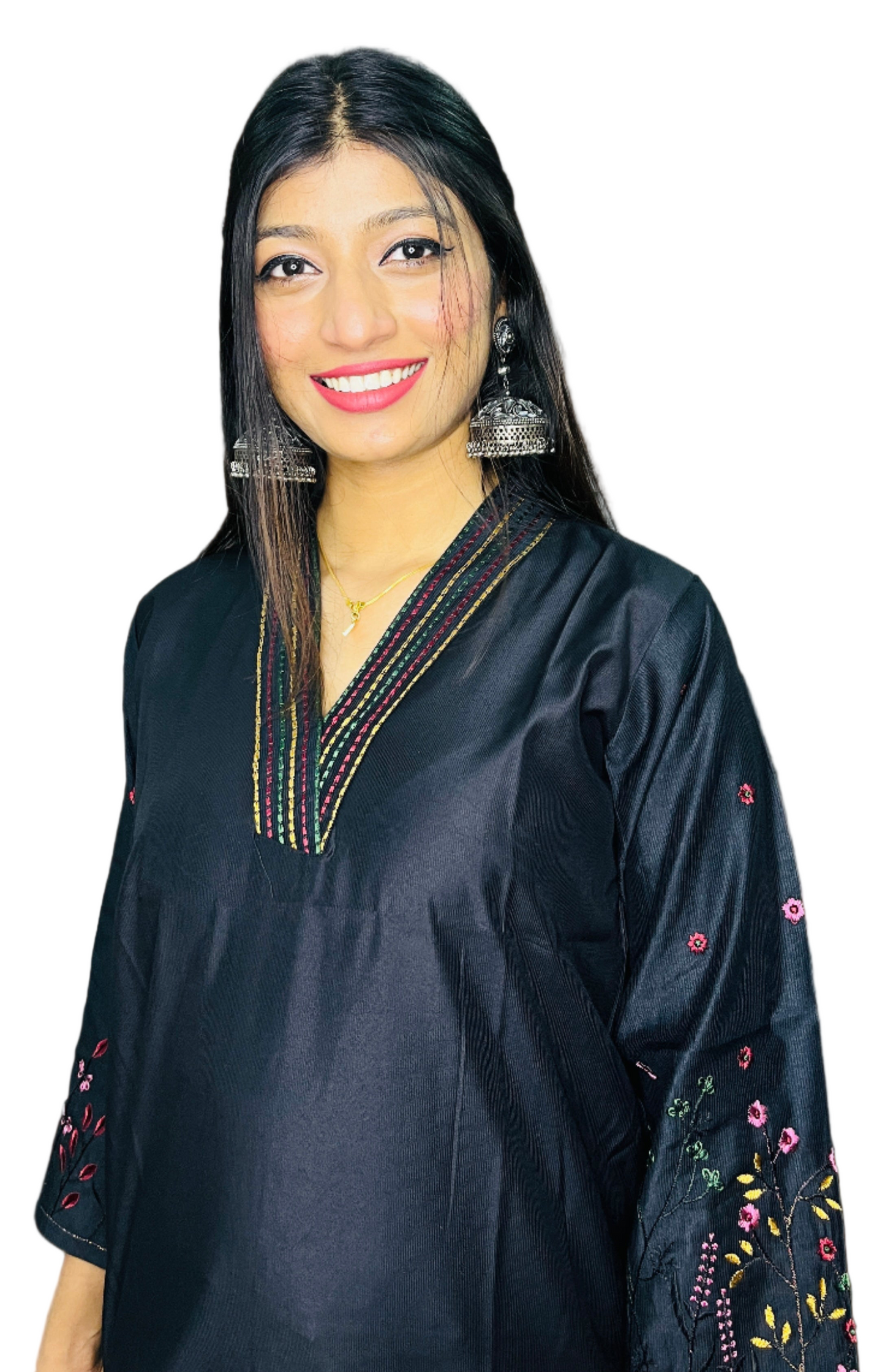 Minimal Black Embroidery Short Kurti