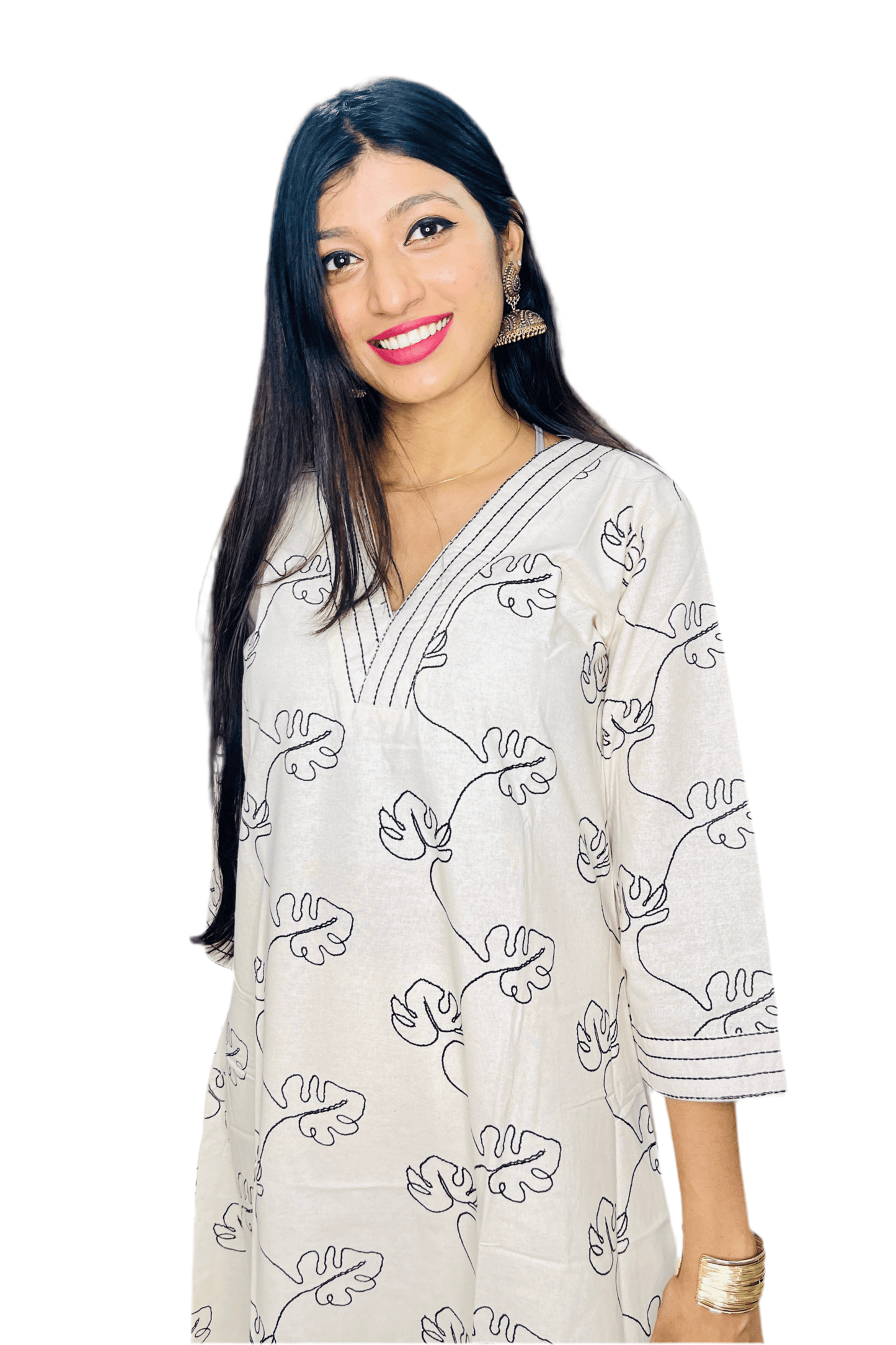 Cream Embroidery Anarkali Kurti Set