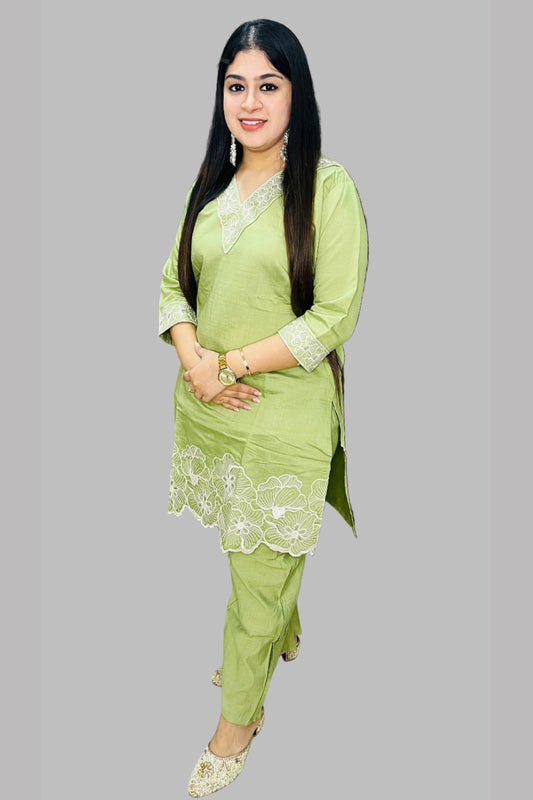 Pastel Green Embroidery Coord Set