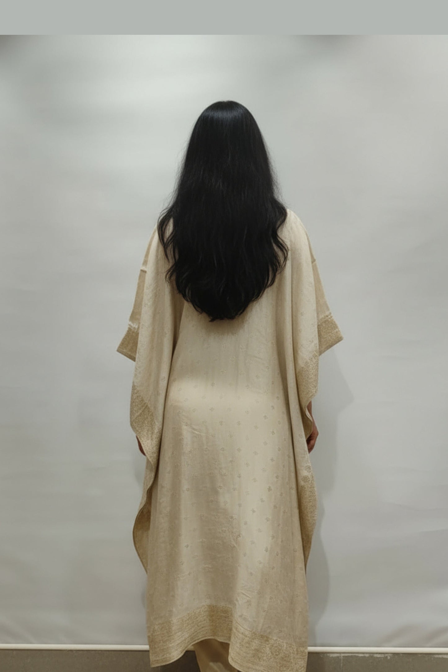 Elegant Cream & Gold Embroidered Kaftan Set