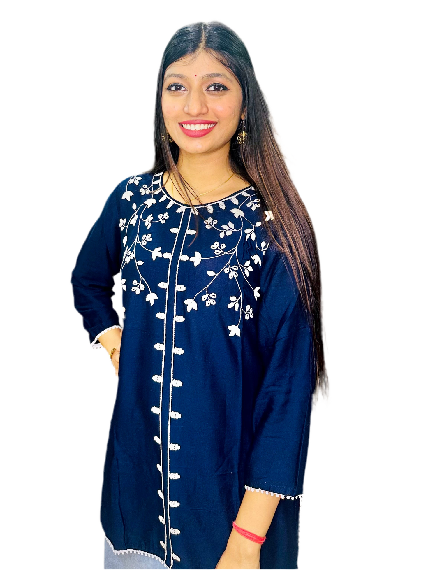 Navy blue Embroidery kurti