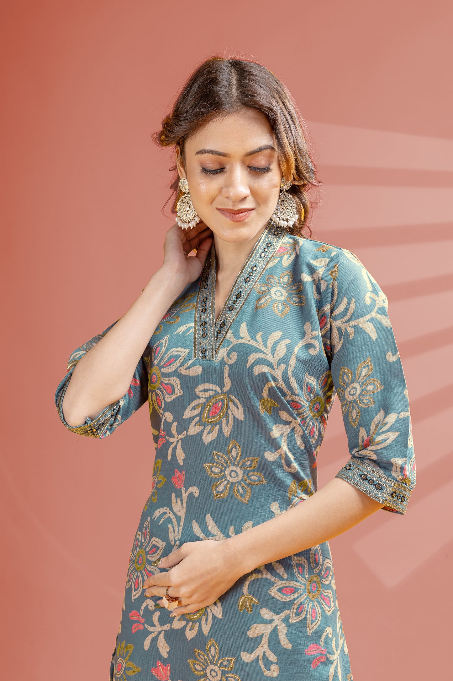 Ocean Bloom Kurti Pant Set
