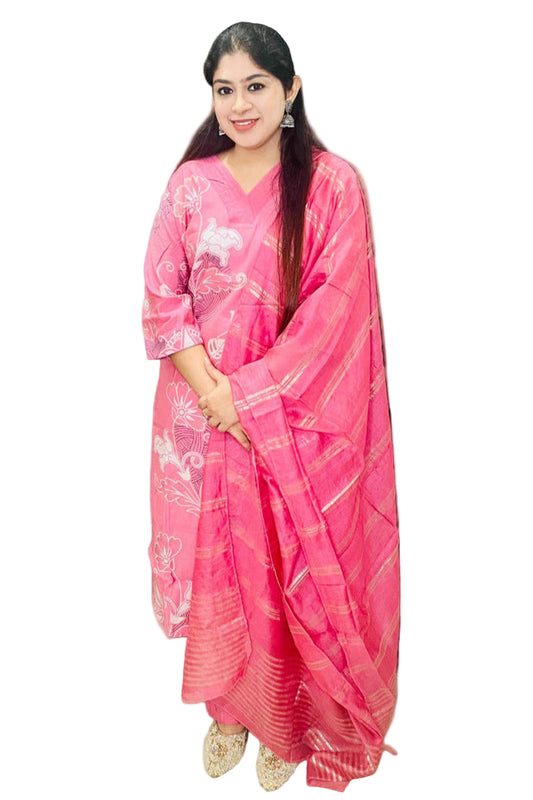 Pink 3 piece suit is an ideal fabric choice for both office wear and casual outings, combining comfort with understated elegance.