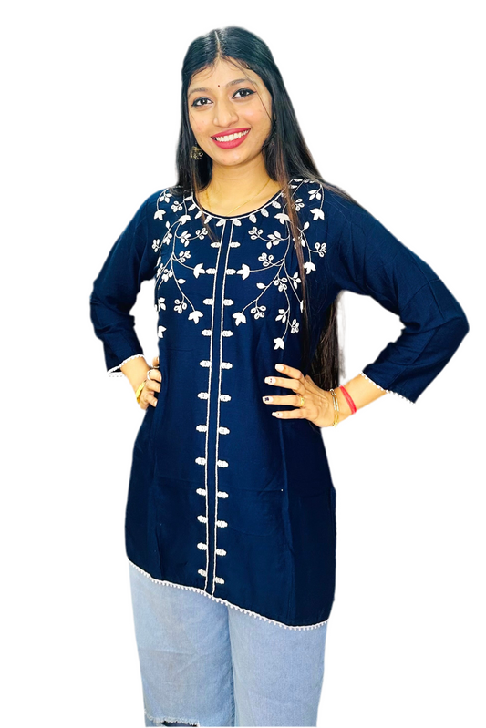 Navy blue Embroidery kurti