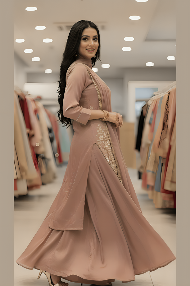 Brown Tissue Embroidered Kurta Palazzo Set