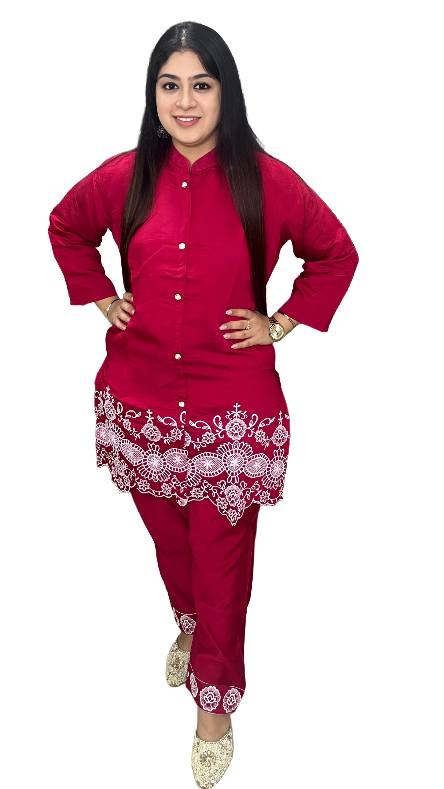 Pink Embroidery Elegance Coord Set