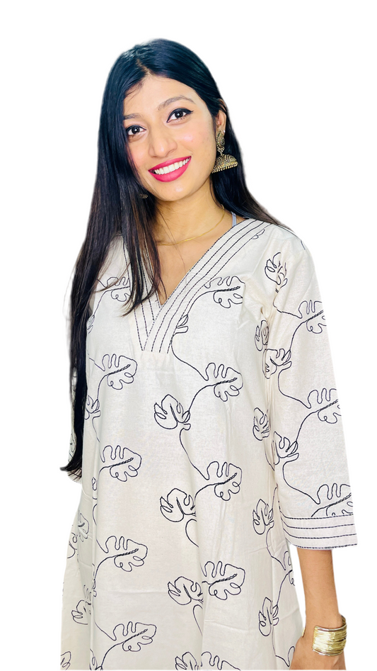 Cream Embroidery Anarkali Kurti Set