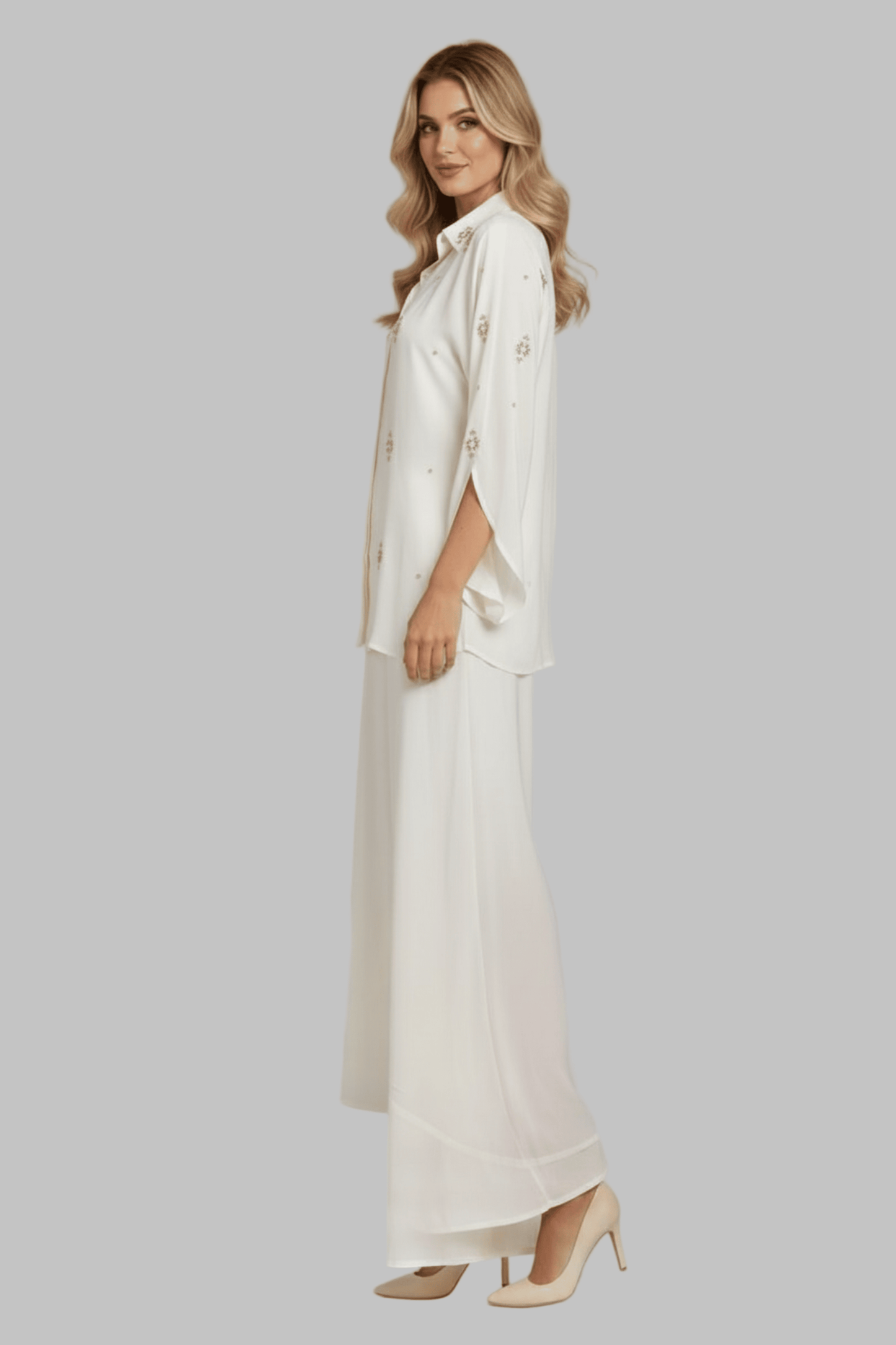 Elevate your wardrobe with the Moon Pearl Coord Set crafted from luxurious Russian silk.