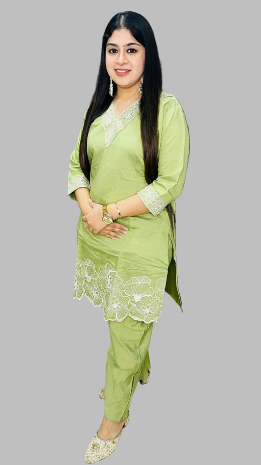 Pastel Green Embroidery Coord Set