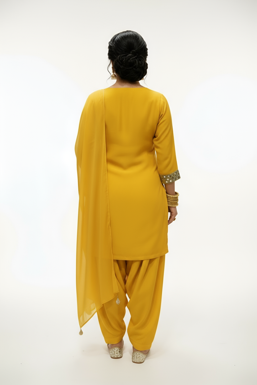 Mirror Work Patiala Suit – Mustard Glow
